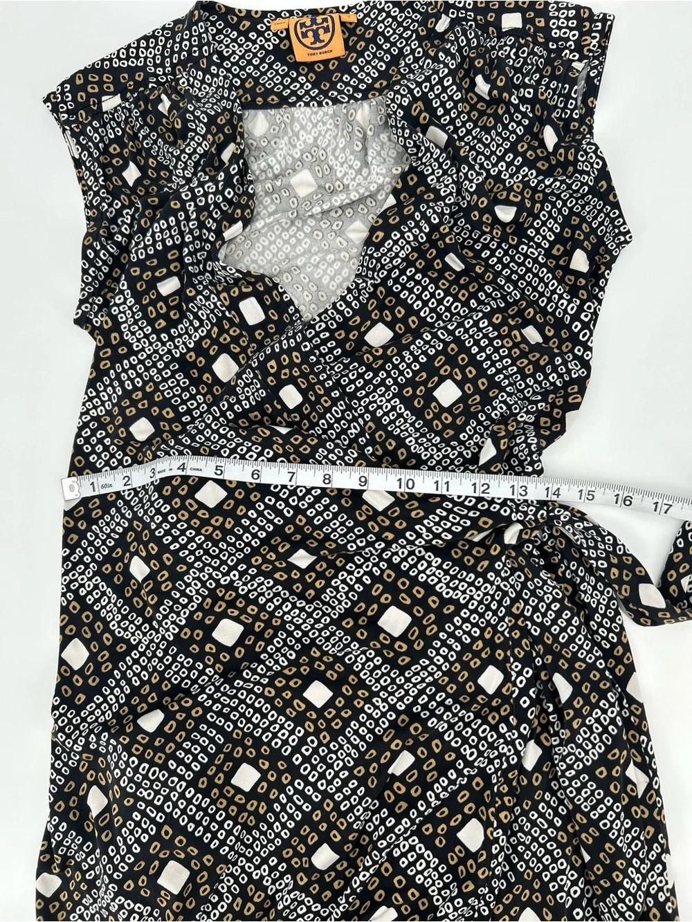 Tory Burch 100% Silk Sleeveless Wrap Dress Geometric EUC Small